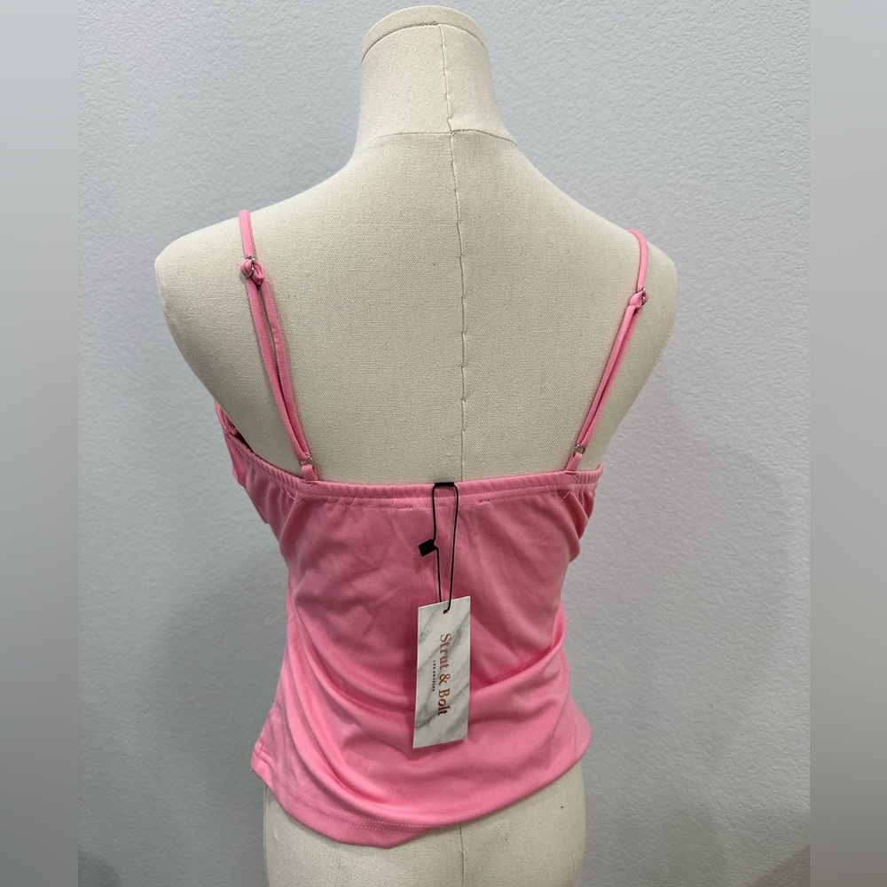 Strut & Bolt Pink Satin Bow Detail Cami Top - Picture 3 of 3